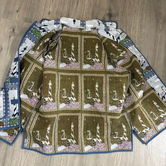 Vtg 90s Blair Nautical Sailboat Lighthouse Tapestry Jacket Lined Sz 2XL Coastal - Picture 14 of 14